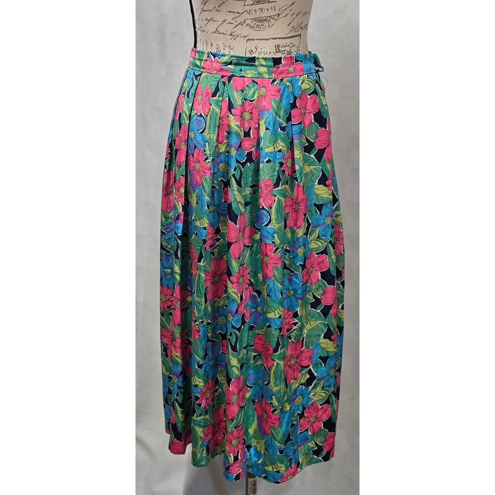 90s Koret Tropical Midi Skirt Flowy Beach Resort Vaca Vibrant Size 10- 28" Waist